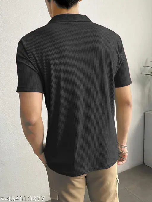 Trendy Fashionable High Quality Popcorn Round Neck Printed Black Cotton Blend Tshirt